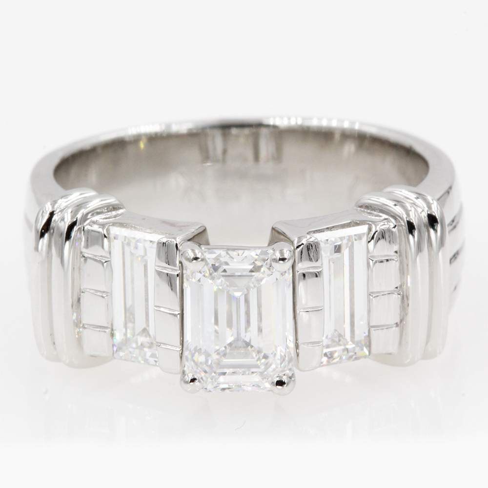 2.30 carat emerald cut diamond wide engagement ring in FDENR2184EMR