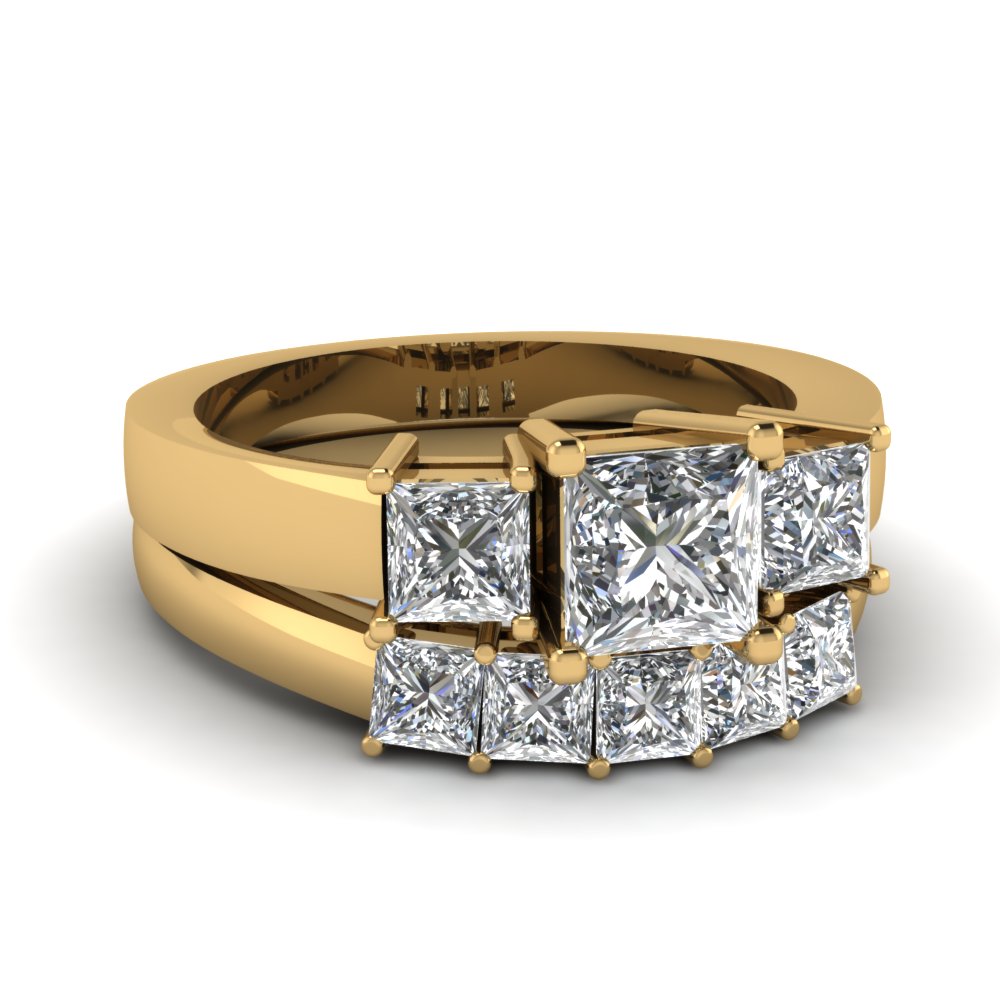 2.50 ct. princess cut diamond wedding ring sets in FDENS1000PRR NL YG