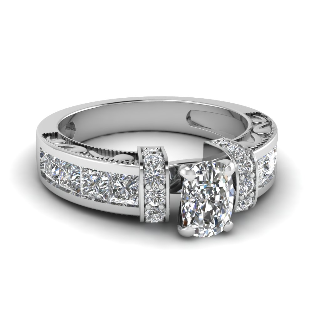 25 Karat Cushion Cut Diamond Vintage Style Expensive Engagement Ring In 18K White Gold FDENR1810CUR NL 25 Karat Cushion Cut Diamond Vintage Style Expensive Engagement Ring In 18K White Gold FDENR1810CUR NL