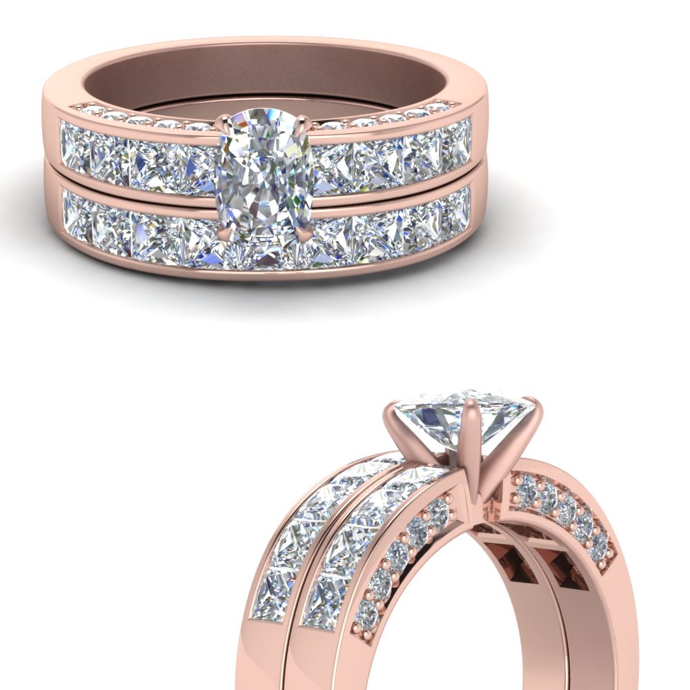 3 Ct Cushion Cut Diamond Ring With Channel Set Band In 14k Rose