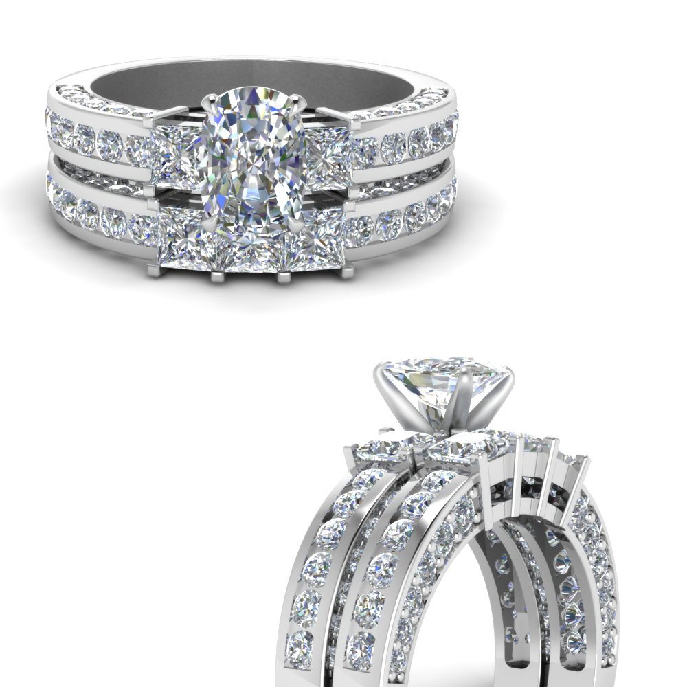 3CT Cushion Cut D/VVS1 Diamond Wedding Engagement Ring 14K White Gold Finish 