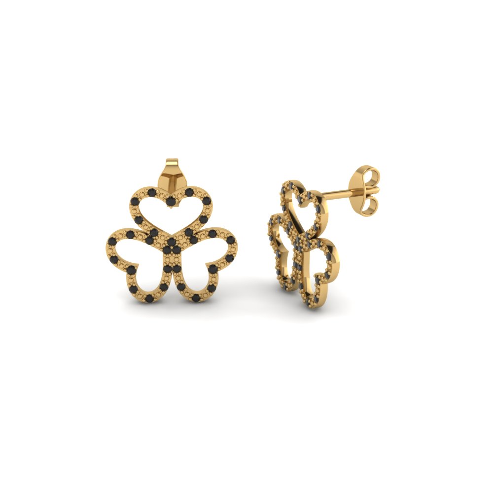 3 Open Heart Black Diamond Stud Earring In 18k Yellow Gold 3 Open Heart Black Diamond Stud Earring In Fdear1117gblack Nl Yg