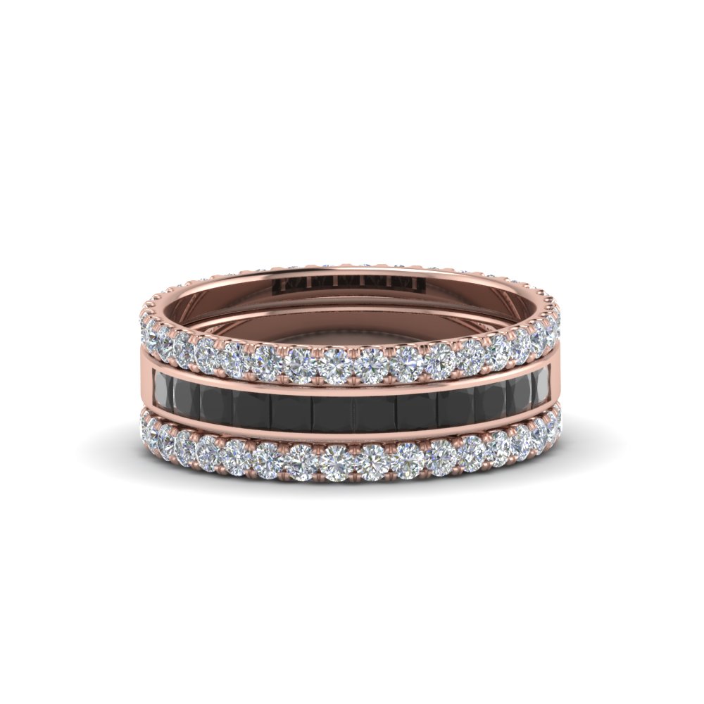 3 piece stackable eternity band with black diamond in 14K rose gold FD8422BGBLACK NL RG