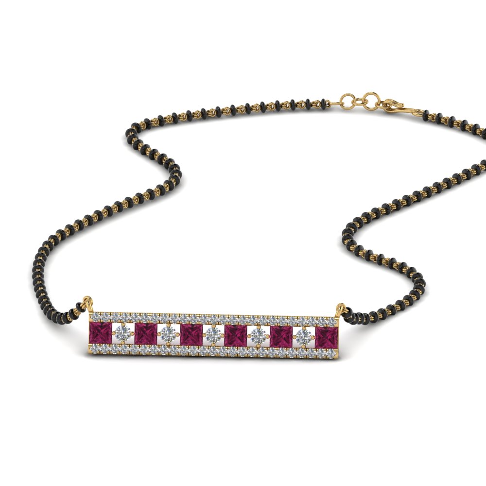 3 Row Bar Mangalsutra With Pink Sapphire
