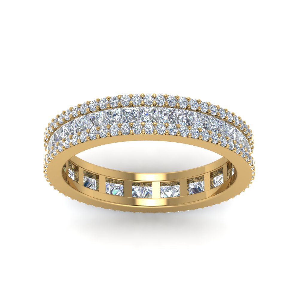 3 Row Diamond Eternity Ring In 14K Yellow Gold | Fascinating Diamonds