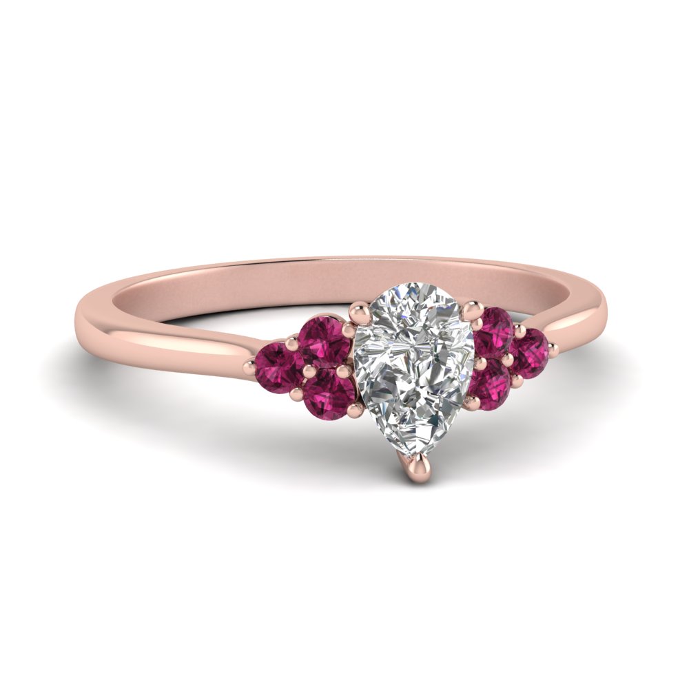 Pink Purple Sapphire Diamond Engagement Ring Gold 3 Stone Pear Ring