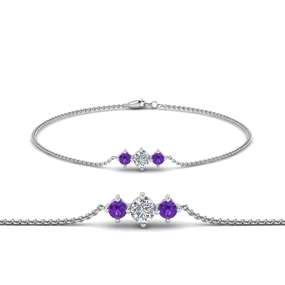 3 stone bracelet for mothers with purple topaz in FDBRC8693GVITOMD NL WG