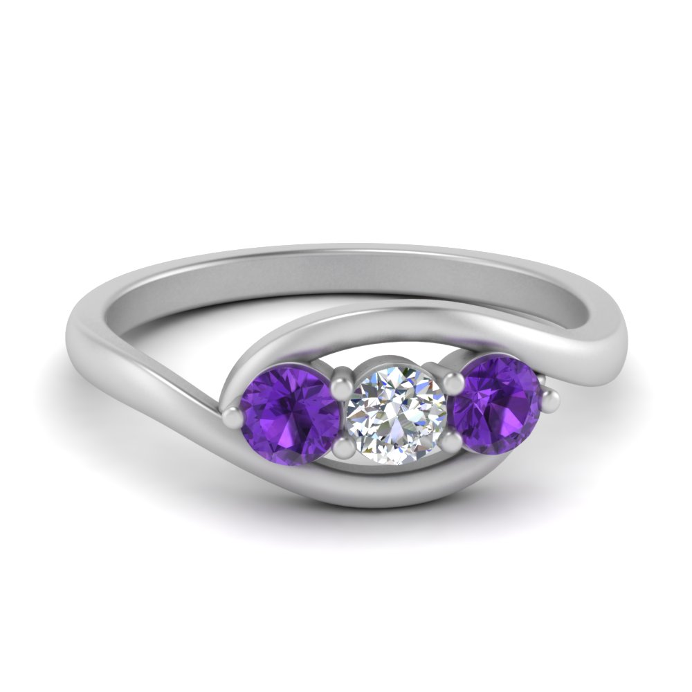 3 Stone Crossover Purple Topaz Wedding Ring | Fascinating Diamonds