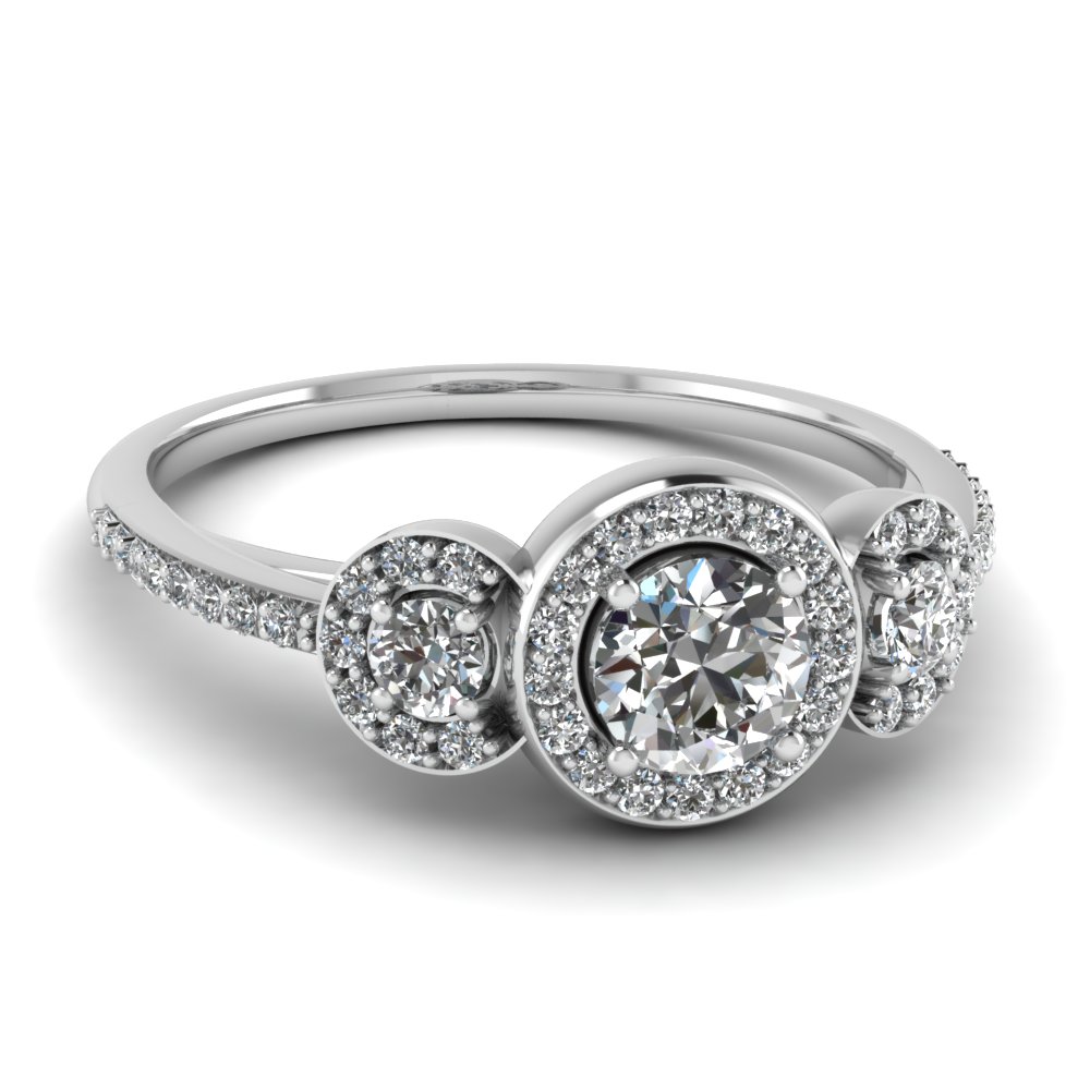 3 Stone Diamond Pee Halo Vintage Wedding Ring In 18k White Gold 3 Stone Diamond Pee Halo Vintage Wedding Ring In 18k White Gold Fd121999ror Nl Wg