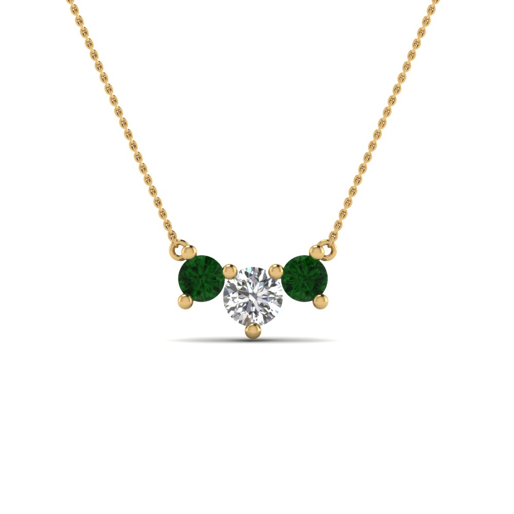 3 stone diamond necklace pendant for women with emerald in 14K yellow gold FDNK8065GEMGR NL YG