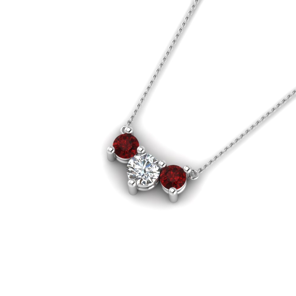 3 Stone Gold diamond Necklace Pendant For Women With Ruby In ...