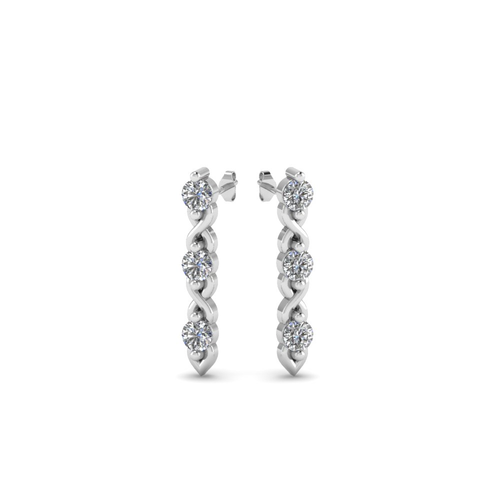 3 Stone Diamond Stud Earring In 14K White Gold | Fascinating Diamonds