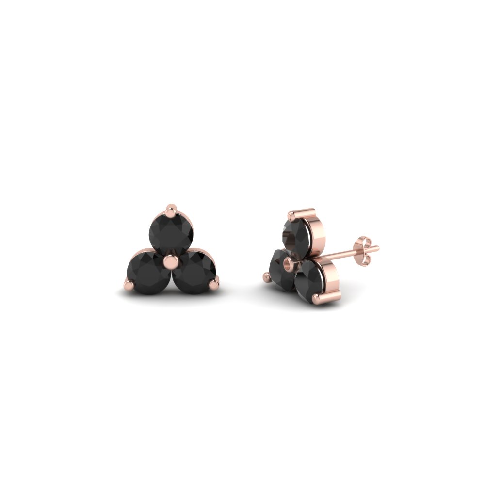 3 Stone Small Stud Earring For Women With Black Diamond In 18k Rose 3 Stone Small Stud Earring For Women With Black Diamond In 18k Rose Gold Fdoear40342gblack Nl