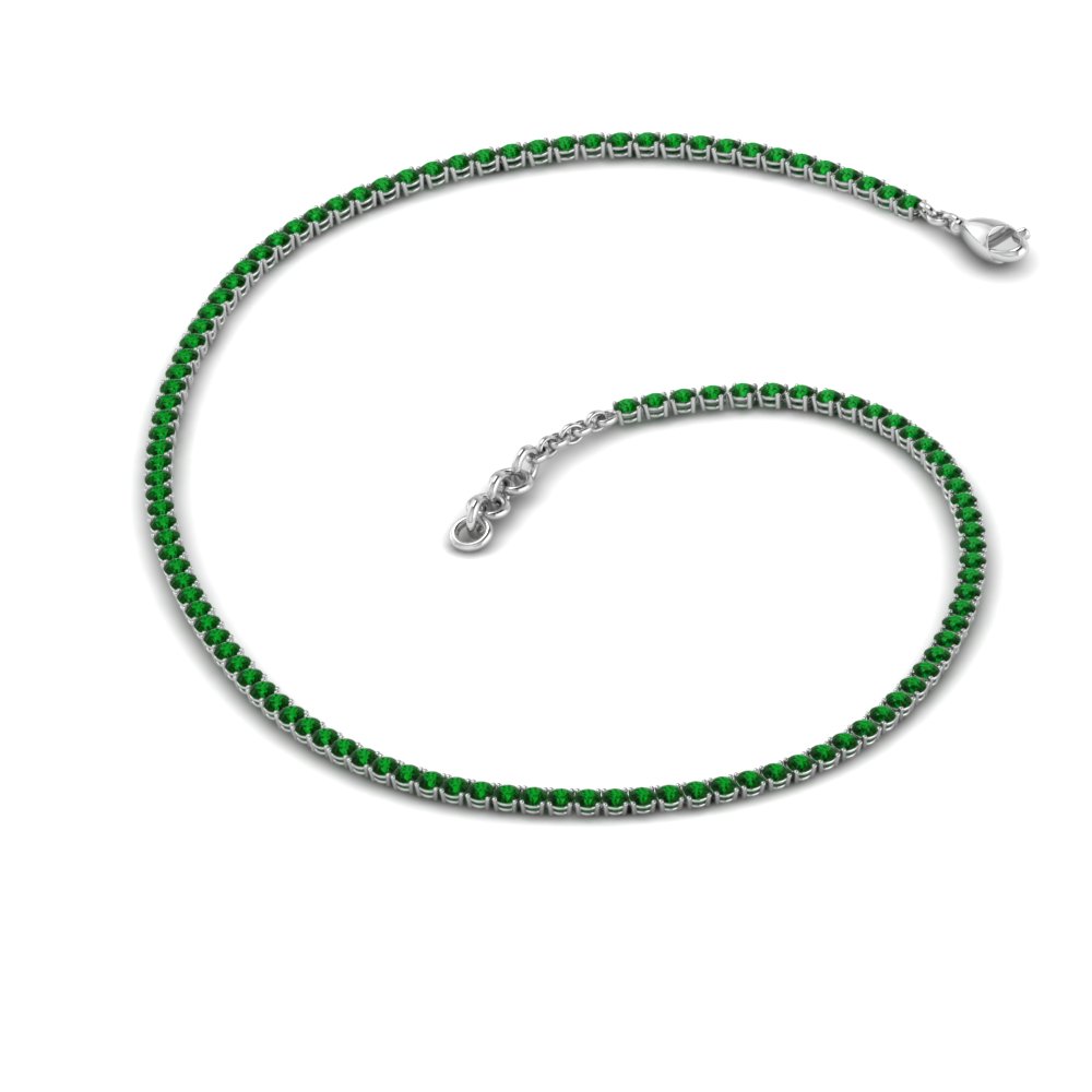 Lab Emerald 6mm Round Solitaire Necklace - 14K White Gold |JewelsForMe