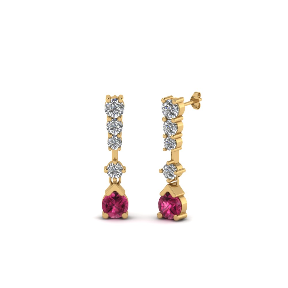 5 stone drop diamond earring with pink sapphire in 14K yellow gold FDEAR8108GSADRPI NL YG