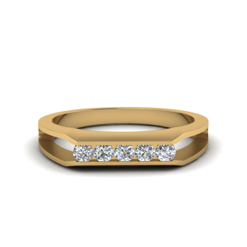5 stone split diamond wedding band in 14K yellow gold FDMR1274 NL YG