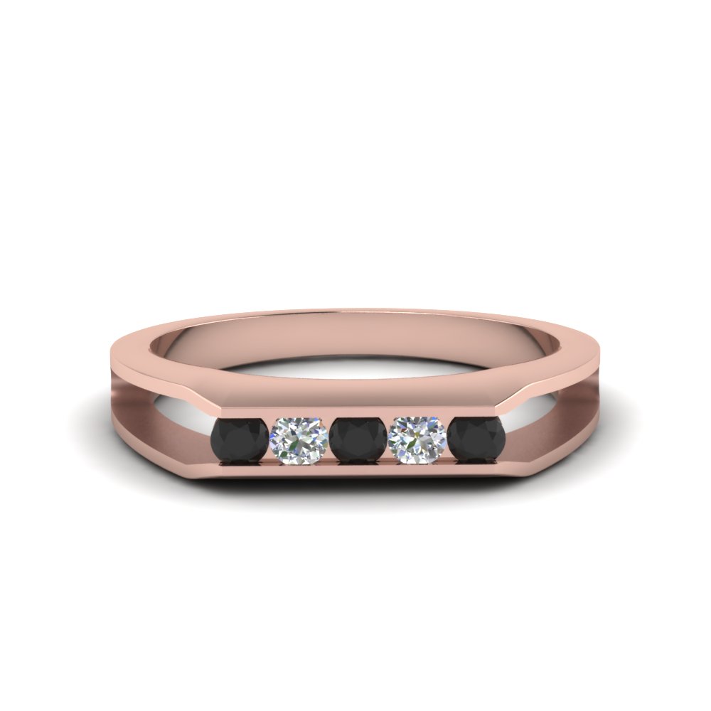 5 Stone Half Bezel Split Wedding Band With Black Diamond In 14k Rose 5 Stone Half Bezel Split Wedding Band With Black Diamond In Fdmr1274gblack Nl Rg