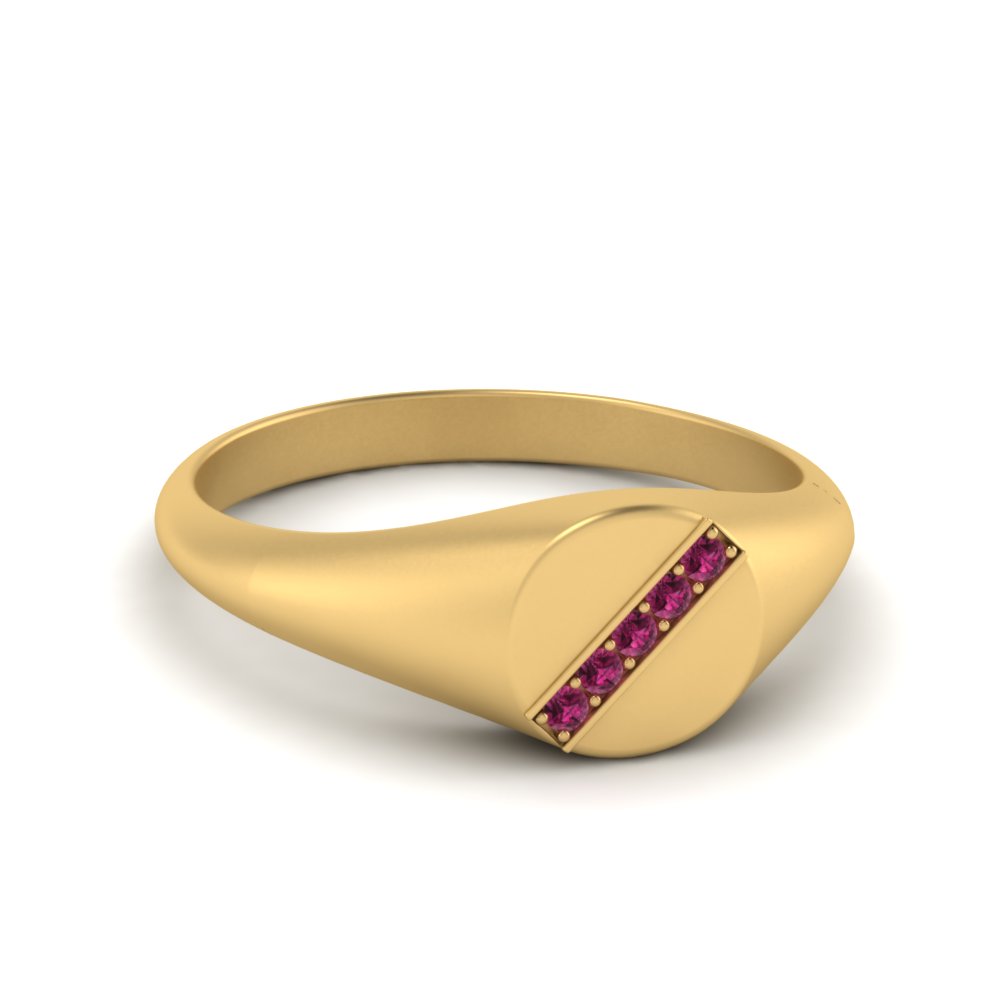 Hedendaags schending Mainstream 5 Stone Round Pink Sapphire Signet Ring In 14K Yellow Gold | Fascinating  Diamonds