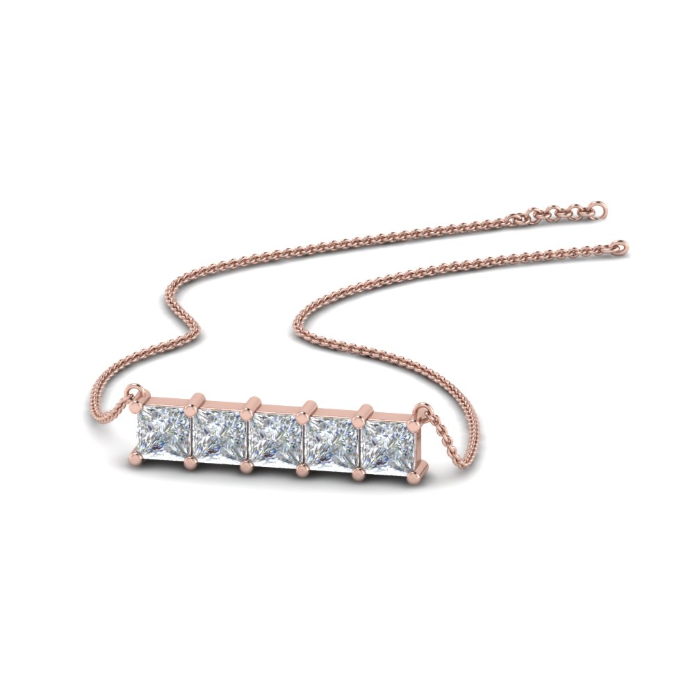 5 Stone Princess Diamond Bar Pendant
