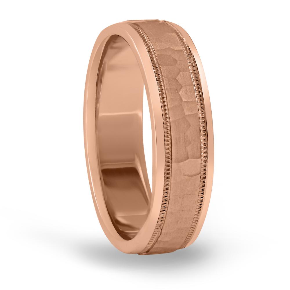 6MM light weight classic hammered mens wedding ring in 14K rose gold FDN18045H NL RG