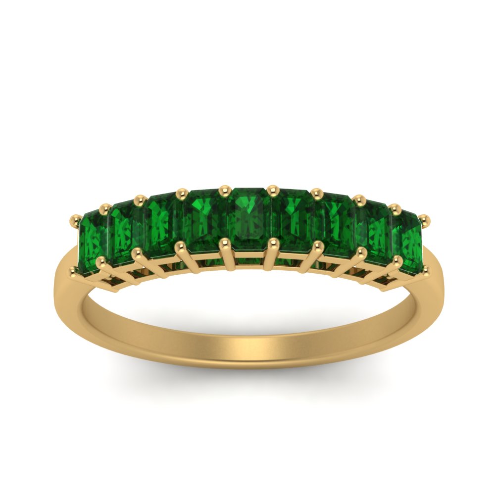9 Stone Emerald Baguette Wedding Band In 14K Yellow Gold | Fascinating ...
