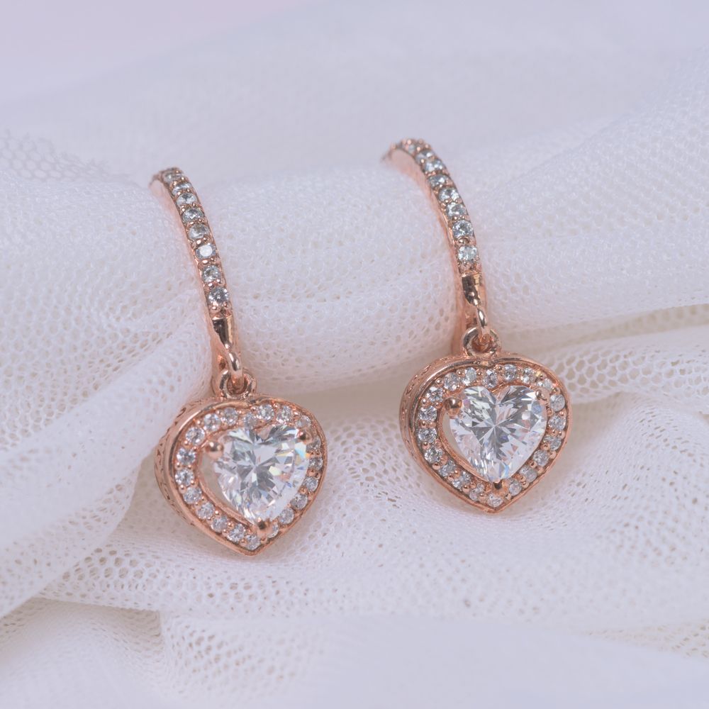 heart halo drop dangle earring in 14K rose gold FD-EAR1107-NL-RG