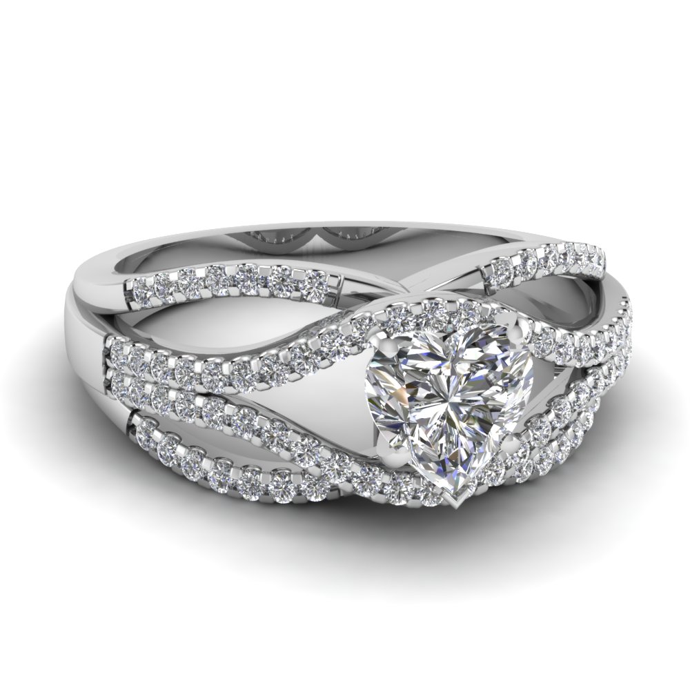 1 Carat 14K White Gold Unusual Diamond Ring With Heart Shaped Split ...