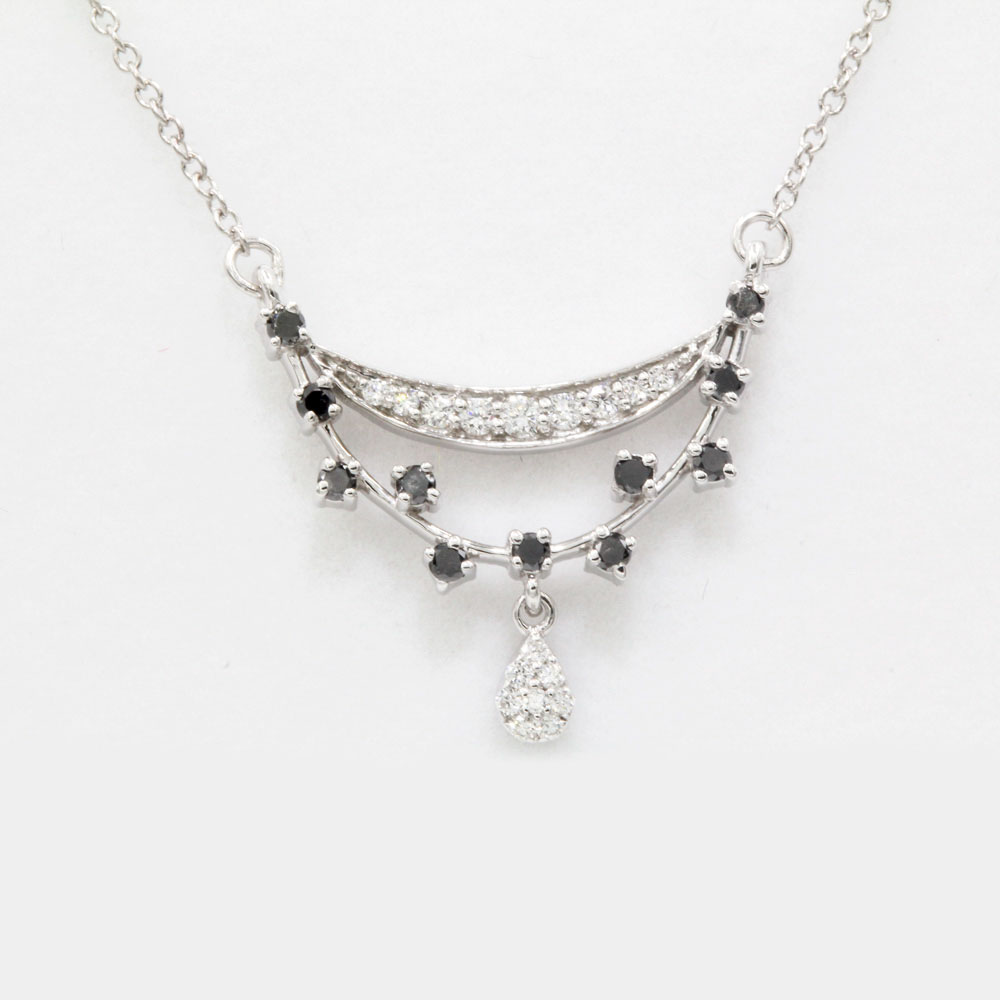 antique design drop pendant with black diamond in 14K white gold FD8479.WG