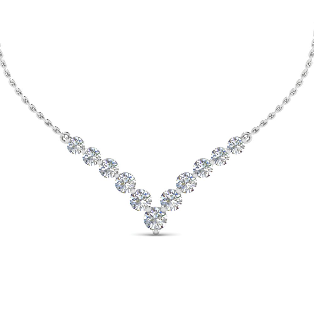 V Shaped Graduated Diamond Anniversary Necklace Gifts In 14K White Gold