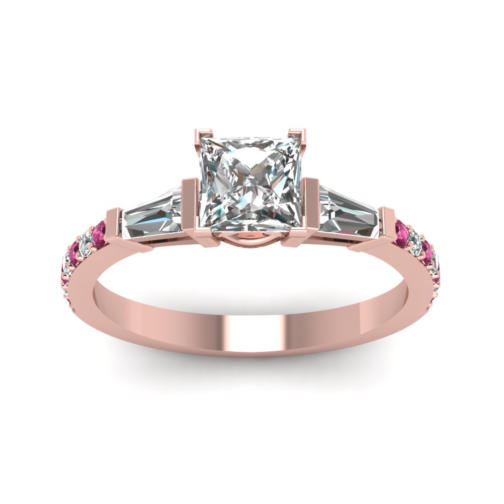 0.75 Ct. Baguette And Princess Cut Diamond Engagement Ring With Pink ...