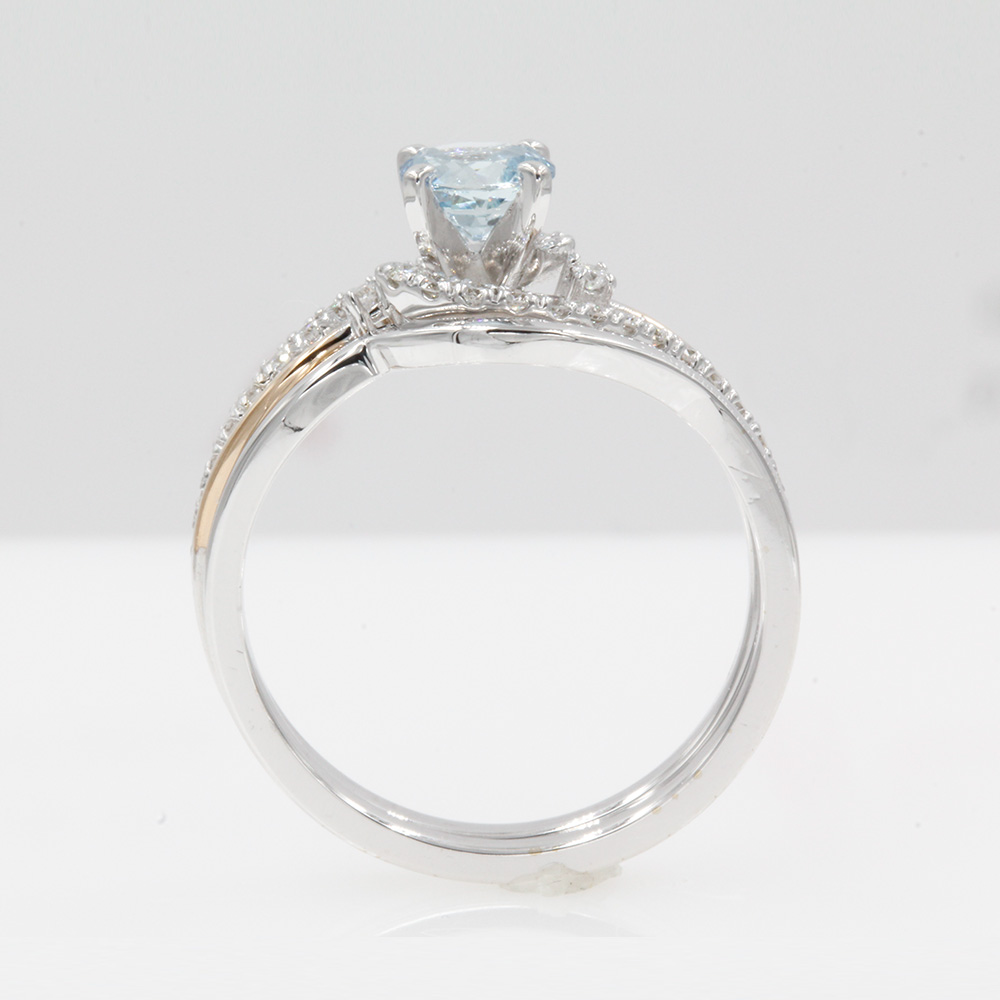 Aquamarine Swirl Diamond Bridal Ring Set In 18K White Gold ...