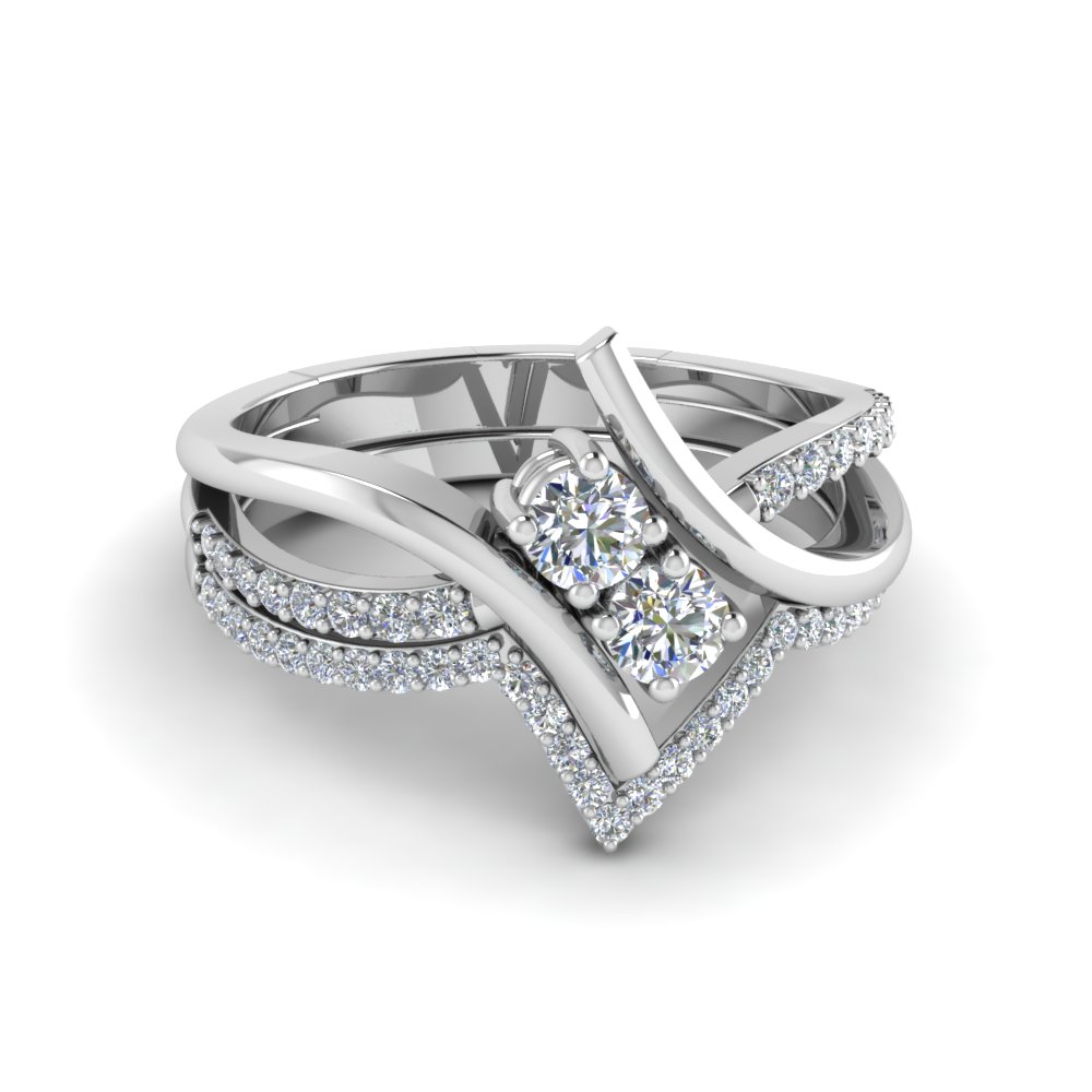 2 Stone Ring With Diamond Band