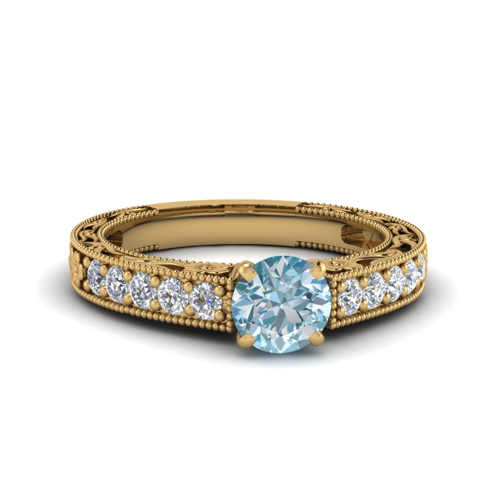Antique Aquamarine Engagement Ring In 14K Yellow Gold | Fascinating ...