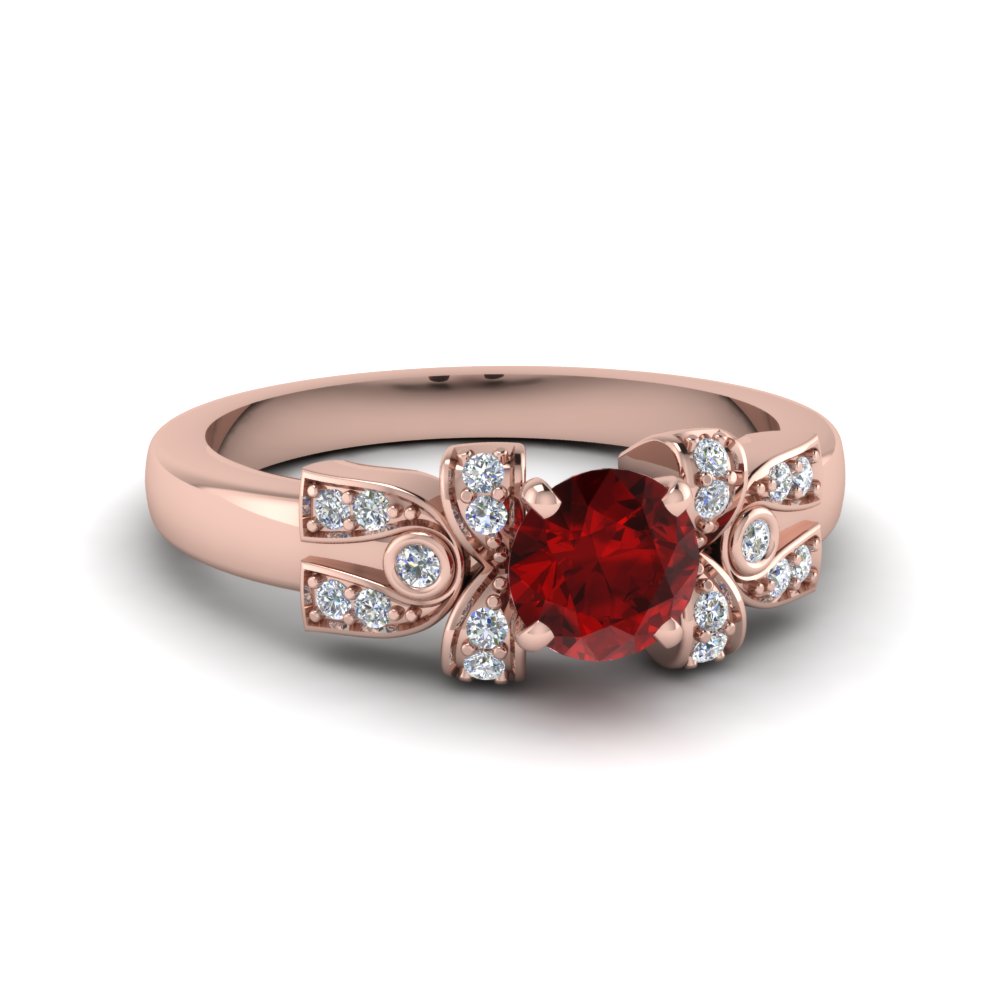 Antique Design Ruby Engagement Ring In 14K Rose Gold | Fascinating Diamonds