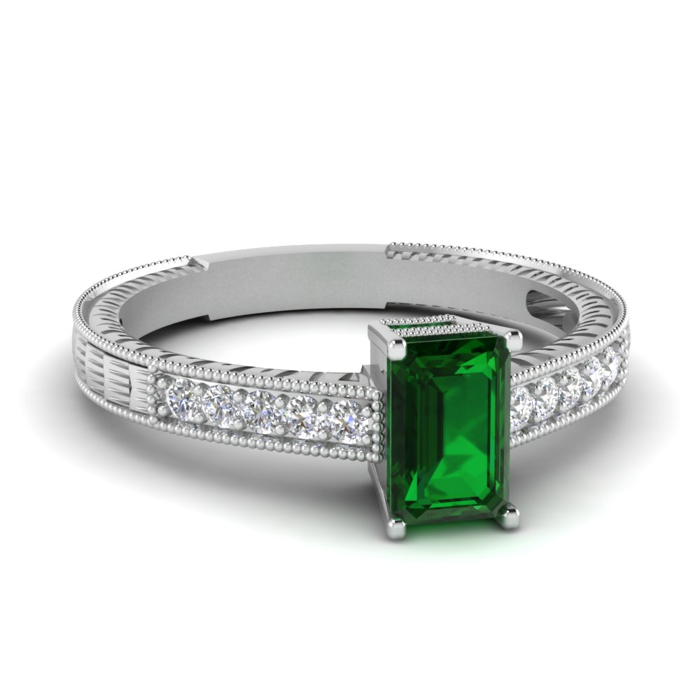 Antique Emerald Engagement Ring In 950 Platinum | Fascinating Diamonds