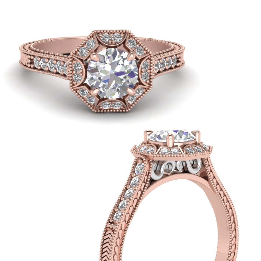 antique two tone diamond wedding ring in FDENR9523RORANGLE3 NL RG