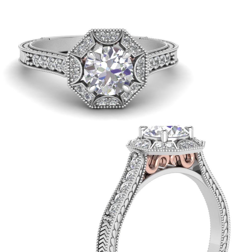 antique two tone diamond wedding ring in FDENR9523RORANGLE3 NL WG
