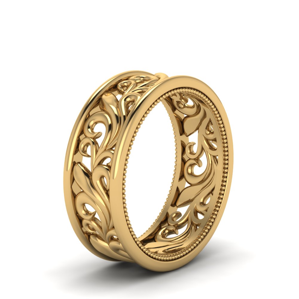 Antique Wide Filigree Band In 14K Yellow Gold | Fascinating Diamonds