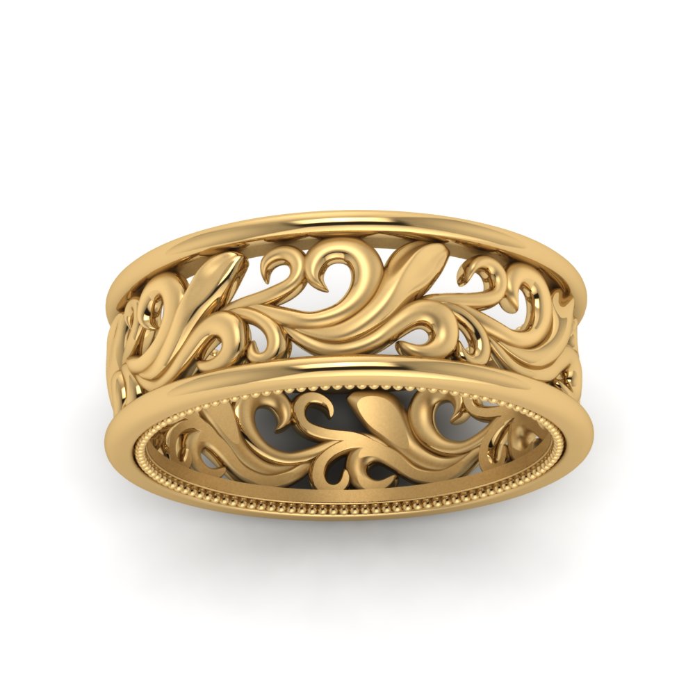 Antique Wide Filigree Band In 14K Yellow Gold | Fascinating Diamonds