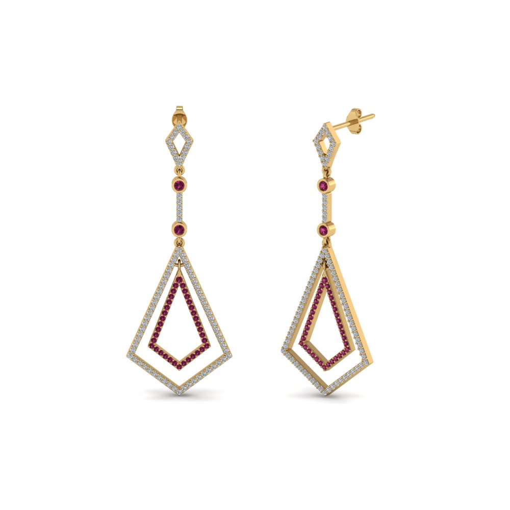 art deco diamond dangle earring with pink sapphire in 14K yellow gold FDEAR8434GSADRPI NL YG