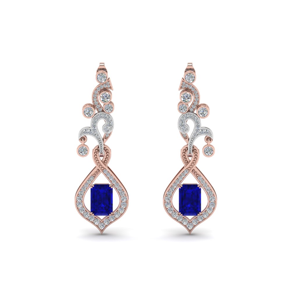 art deco diamond drop earring with sapphire in 14K rose gold FDEAR8560GBSANGLE1 NL RG