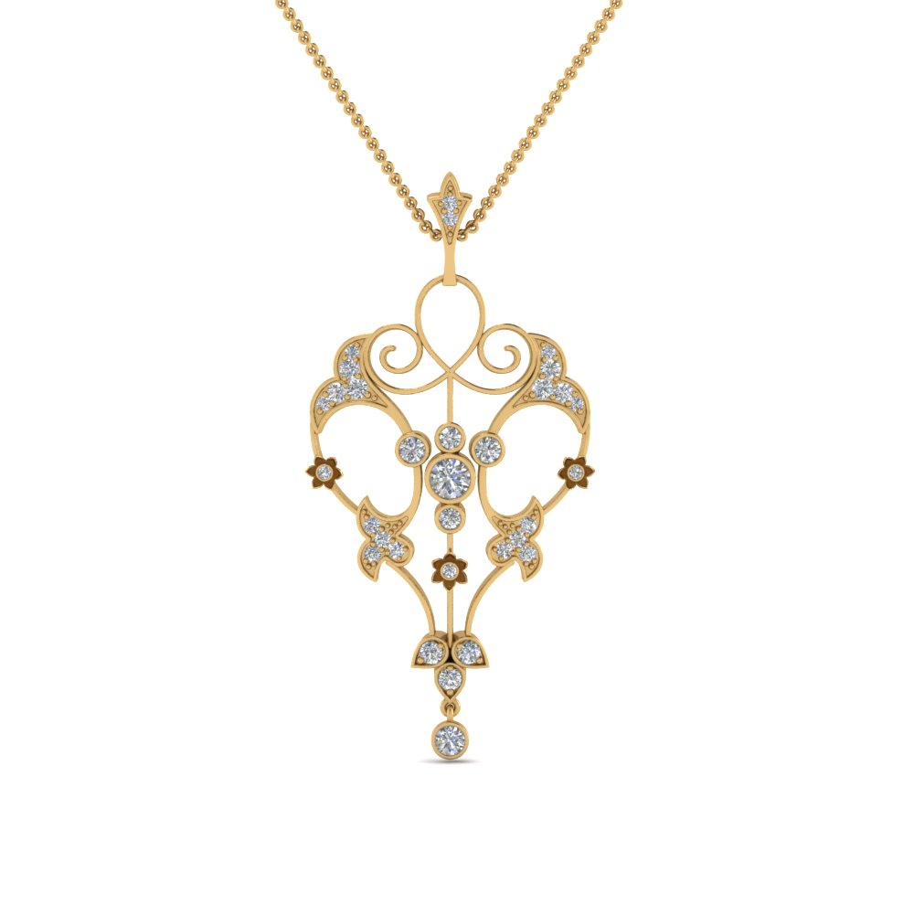 art deco filigree diamond necklace in FDPD8600ANGLE2 NL YG