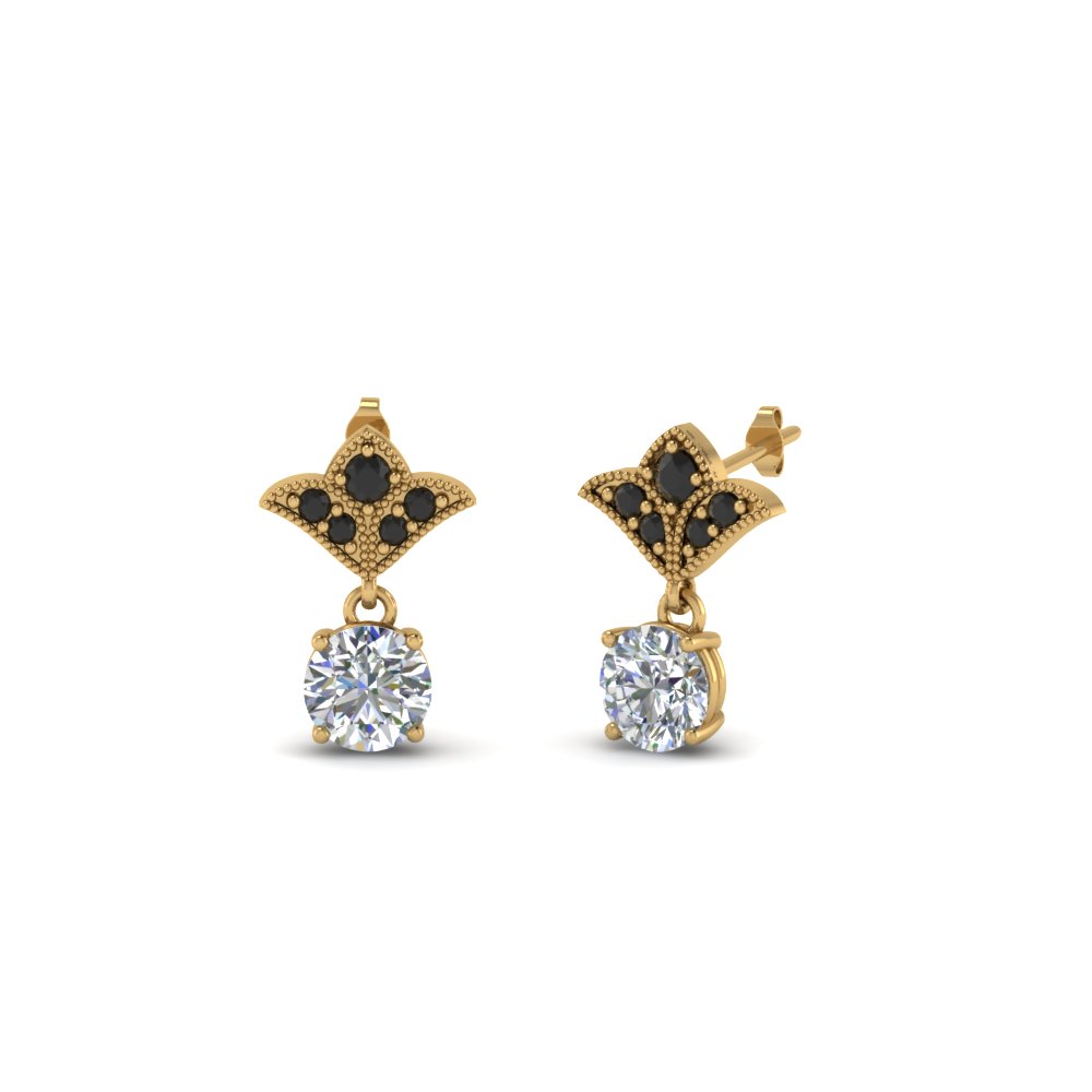 Art Deco Inspired Round Drop Earring Black Diamond In 14k Yellow Art Deco Inspired Round Drop Earring Black Diamond In Fdear8425 0 25ctgblack Nl Yg