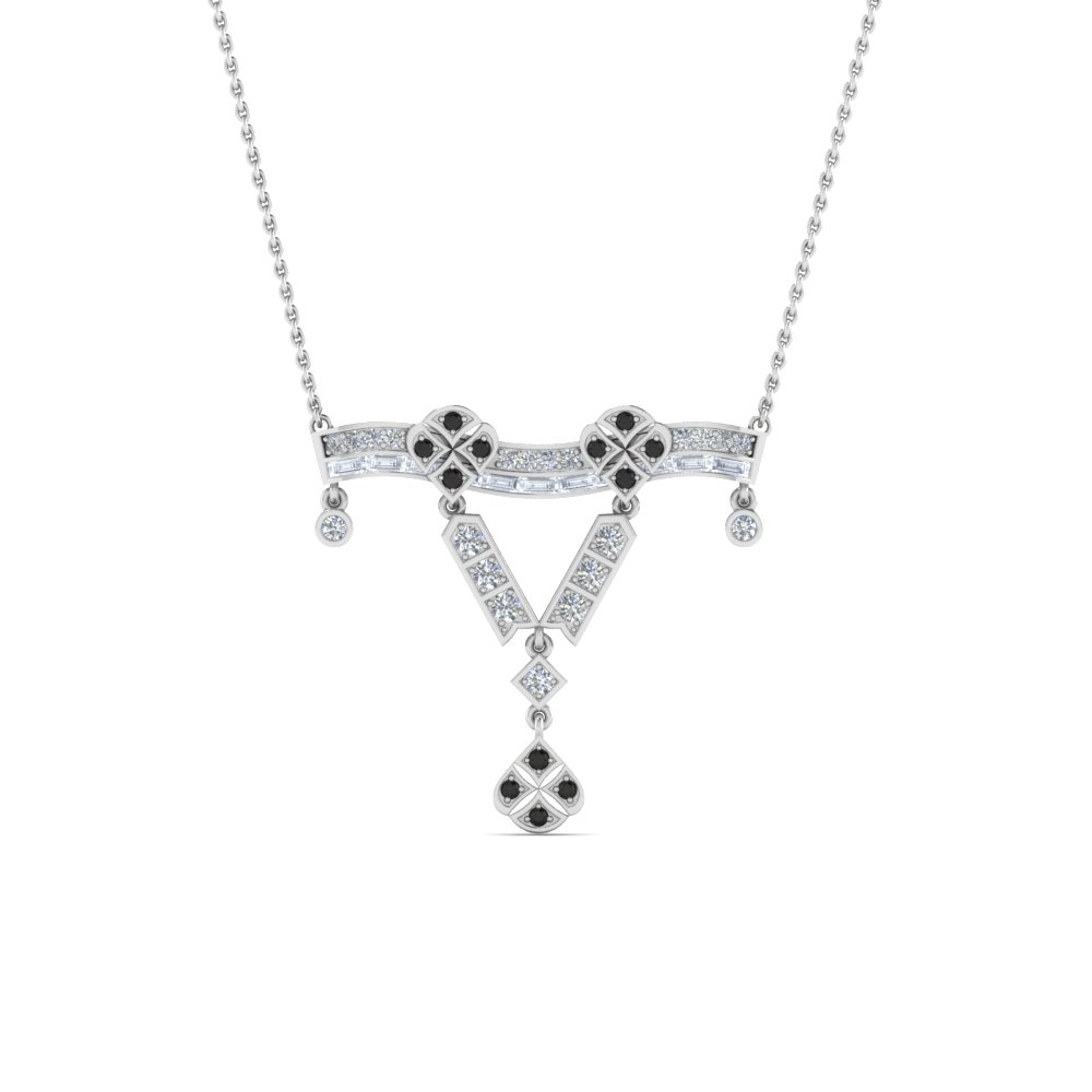 art deco necklace pendant with black diamond in FDPD8472GBLACKANGLE2 NL WG