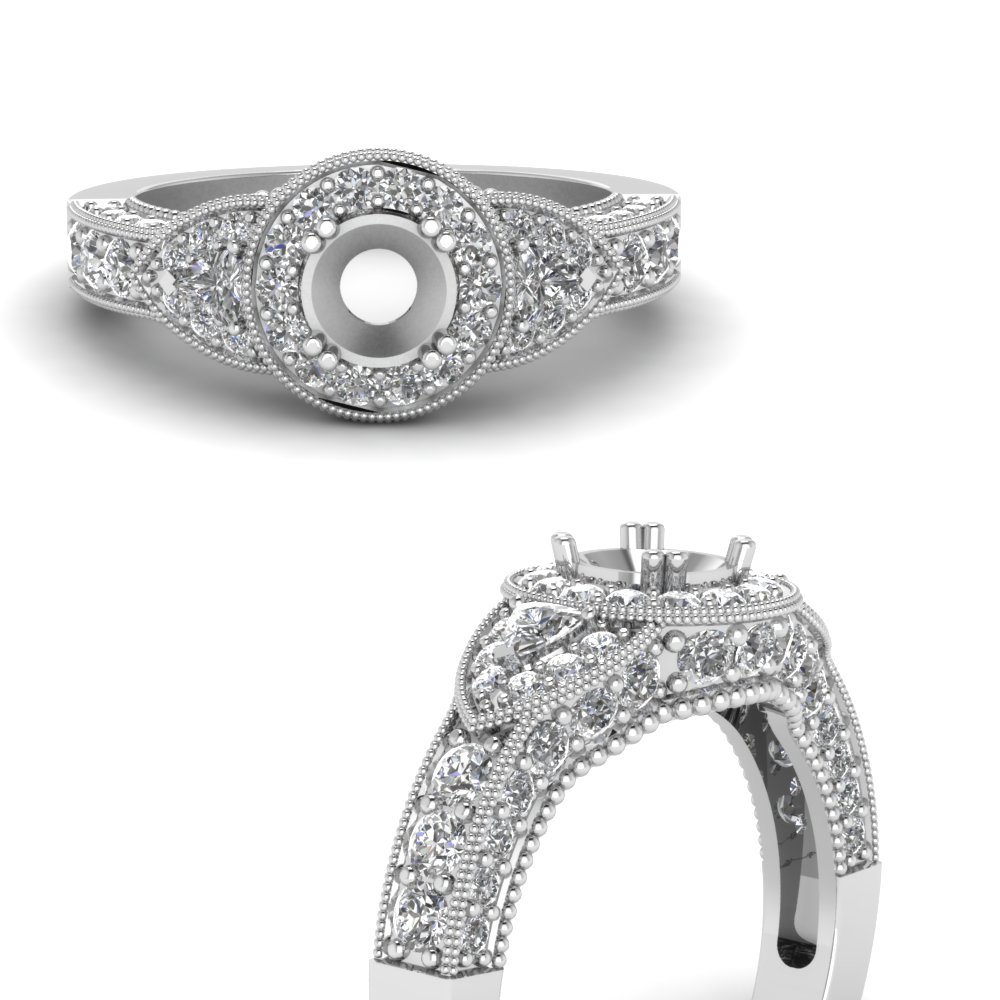 pin Verplicht Vergelding Art Deco Semi Mount And Trillion Diamond Engagement Ring In 14K White Gold  | Fascinating Diamonds