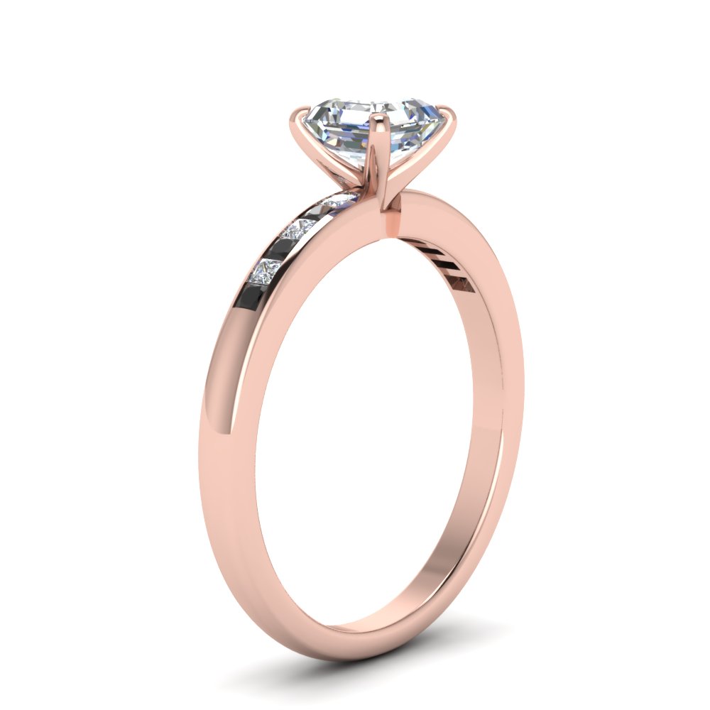 Asscher Shaped Channel Princess Cut Petite Ring with Black Diamond in 14K Rose Gold