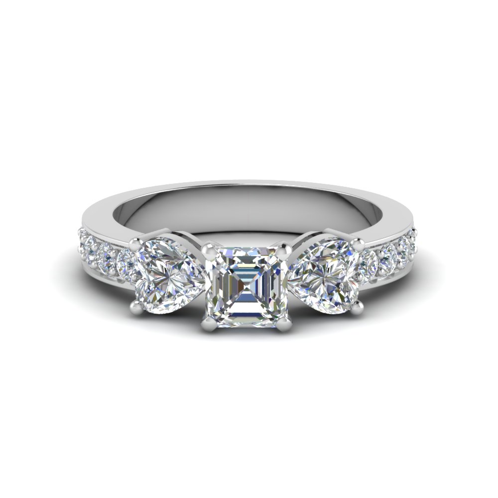 asscher cut pave 3 stone diamond engagement ring in FD8031ASR NL WG