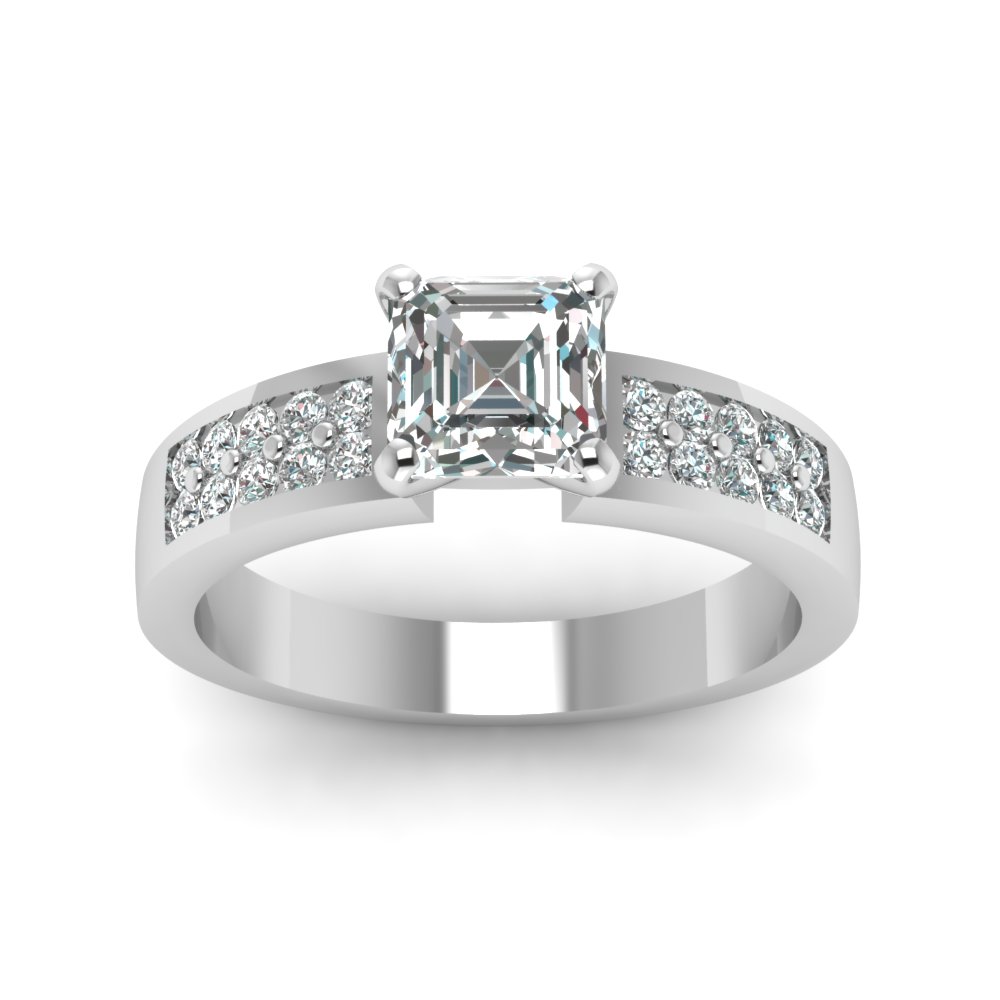 2 Row Asscher Cut Diamond Engagement Ring In 14K White Gold ...