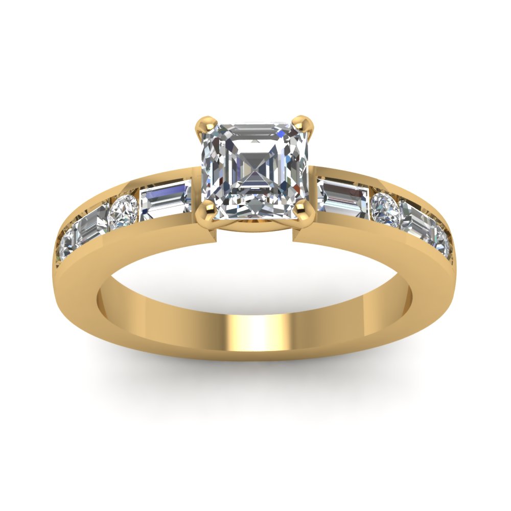 1 Carat diamond Channel Set Baguette Engagement Ring In 14K Yellow Gold ...