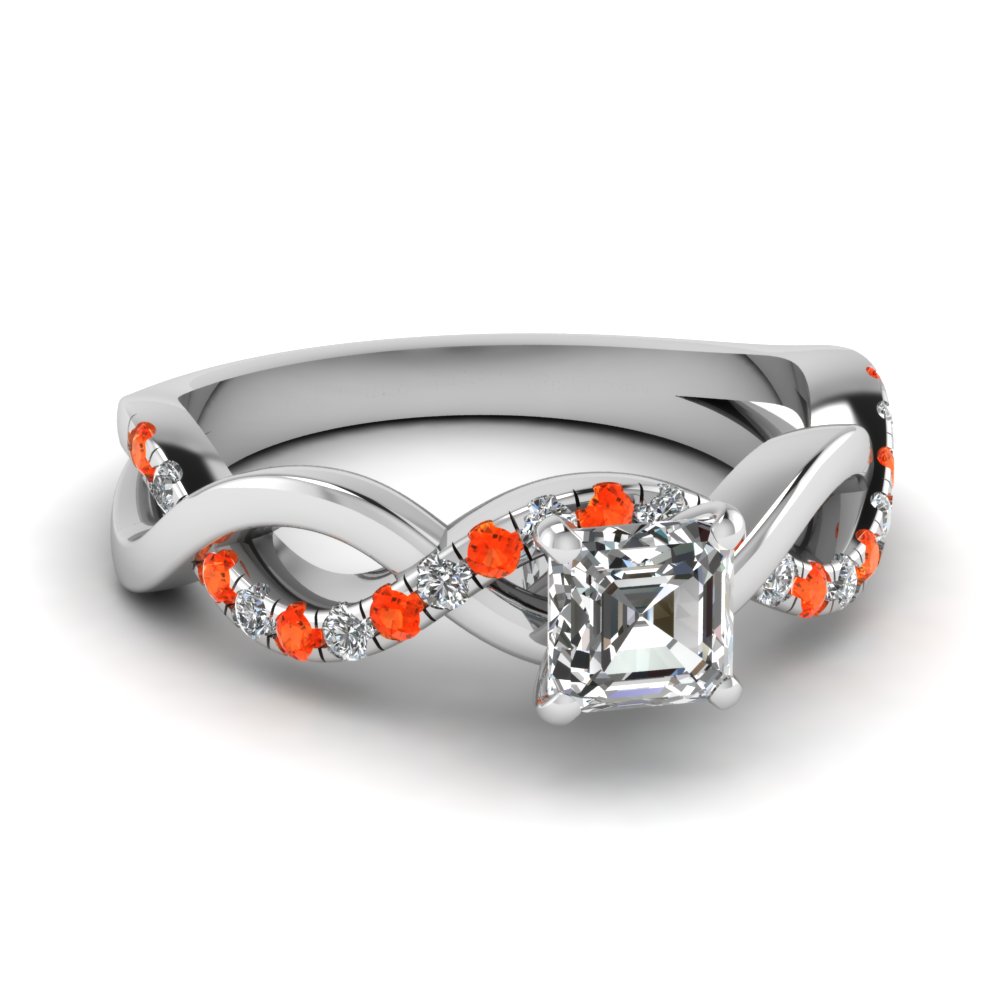 Asscher Cut With Orange Topaz Engagement Rings